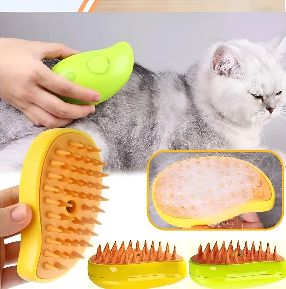 3-in-1 Pet Steam Brush – Massage & Shedding Electric Comb