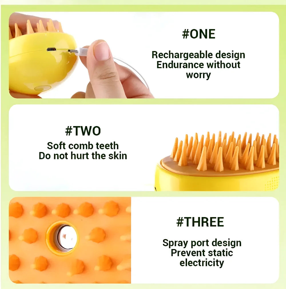 3-in-1 Pet Steam Brush – Massage & Shedding Electric Comb