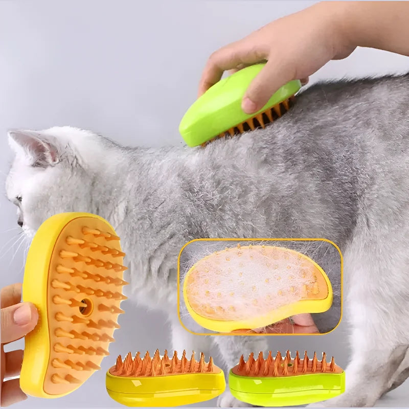 3-in-1 Pet Steam Brush – Massage & Shedding Electric Comb