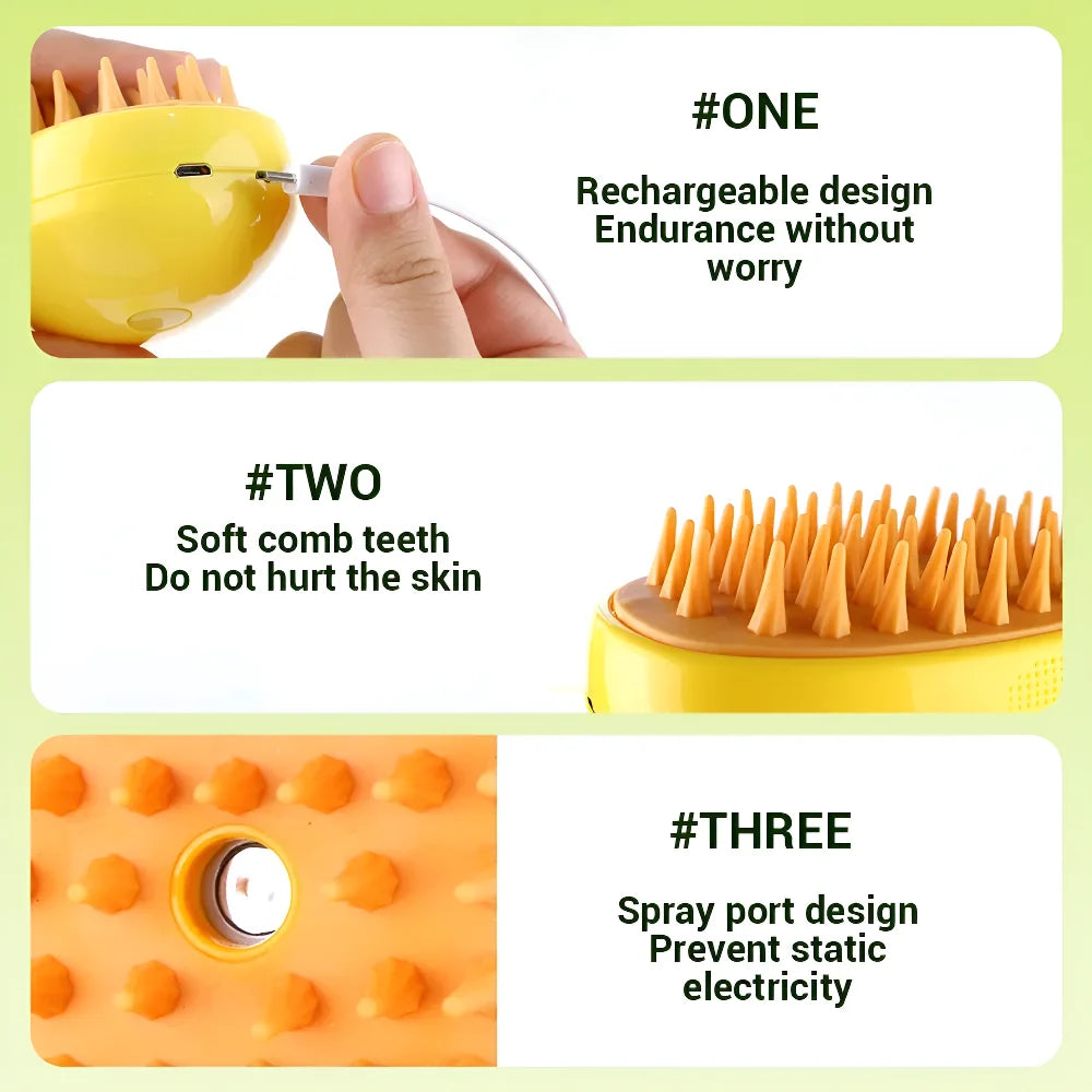 3-in-1 Pet Steam Brush – Massage & Shedding Electric Comb